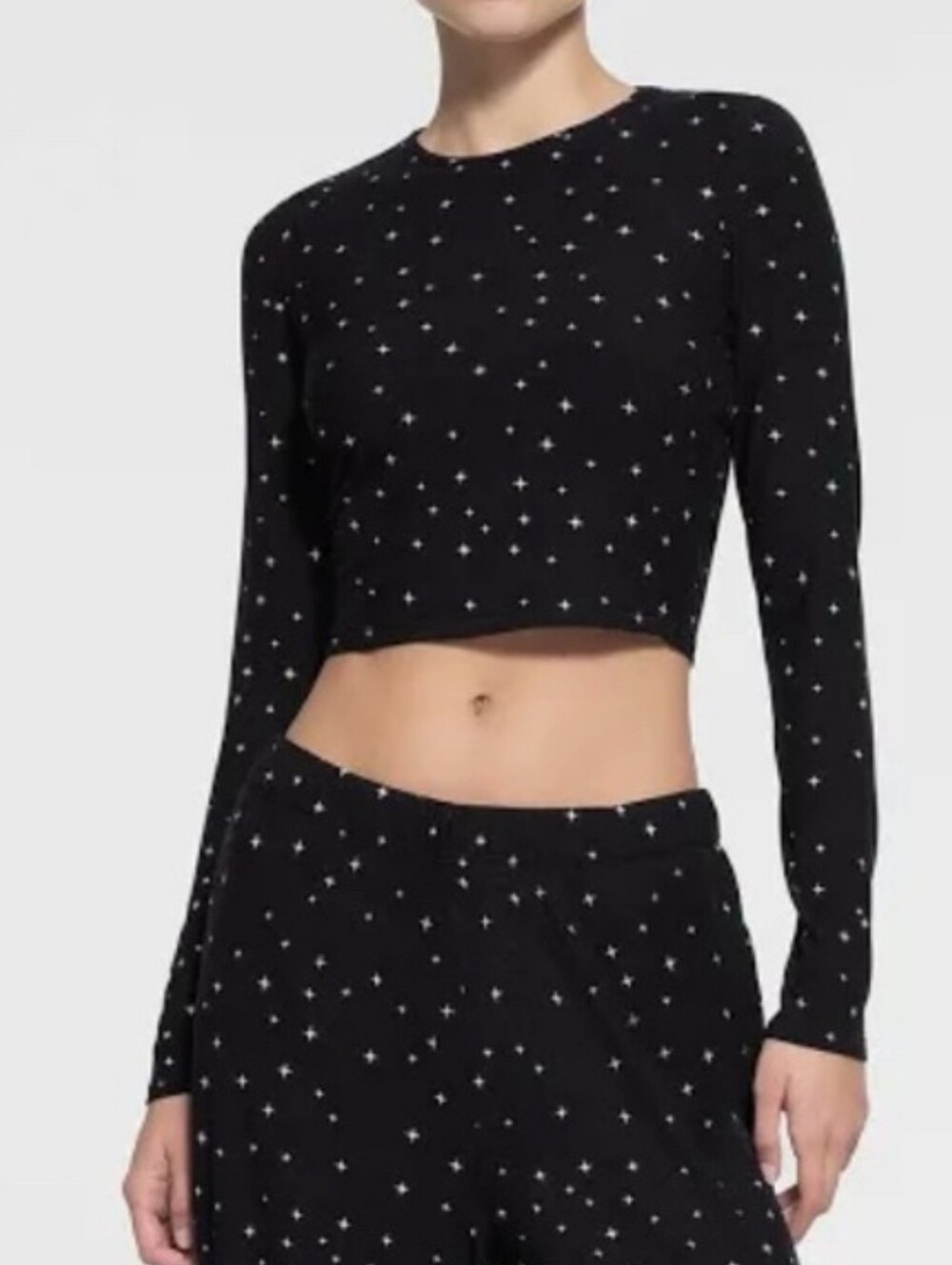 SKIMS Soft Lounge Black Cropped Long Sleeve Sleep Top Size Small Onyx Sparkle